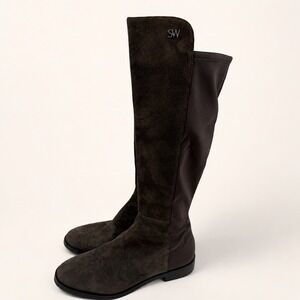Stuart Weitzman 9 City Knee-High Riding Boot Suede Stretch Quiet Luxury Capsule